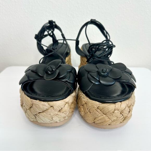 Emanuelle Vee Black Espadrilles Wrap Sandals Women's Size 37 NEW - Picture 4 of 7